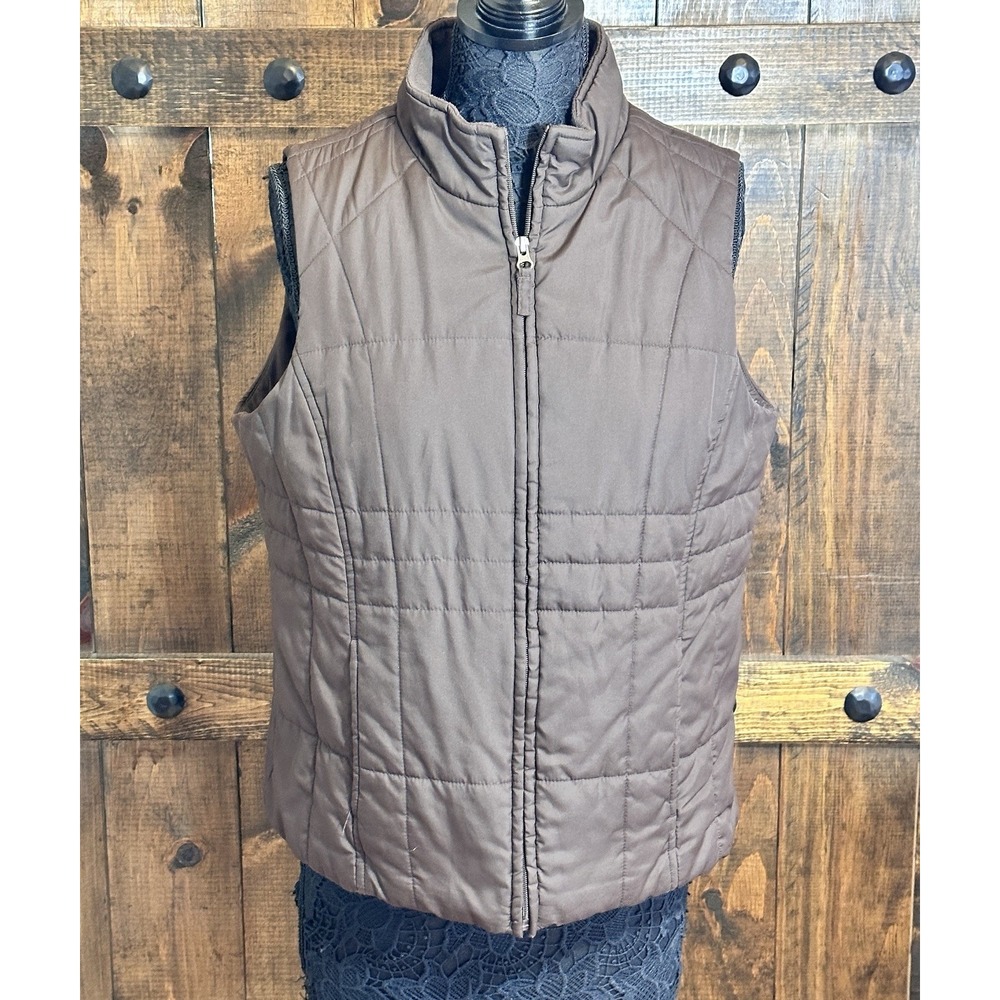 Quilted Puffer Vest By Athletic Works Women's Solid Brown Mock Neck Size L-12/14
